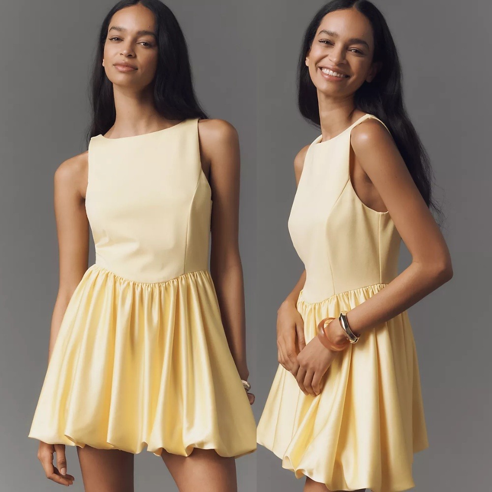 NWT Anthropologie Maeve Boat-Neck Bubble Mini‎ Dress XL Butter Yellow